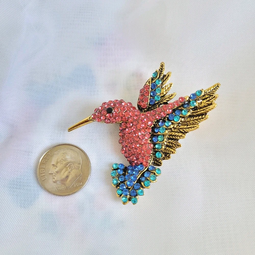 Pink Hummingbird  Brooch Pin Pendant Necklace NWT